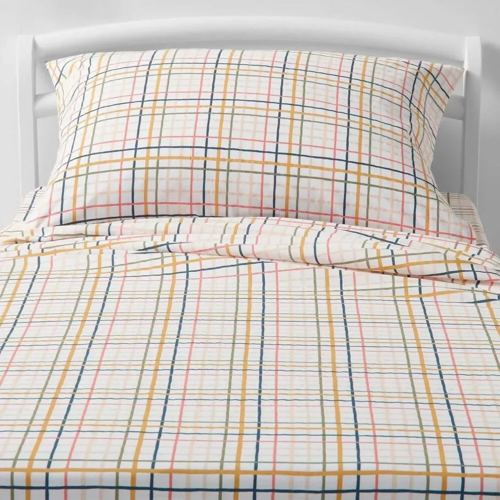 Pillowfort Full Plaid Cotton Kids Sheet Set OEKO-TEX Certified No Label